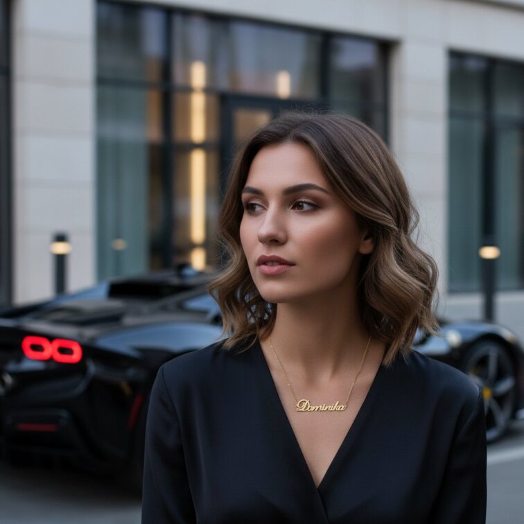 Řetízek z oceli se jménem Dominika zlatá ocel