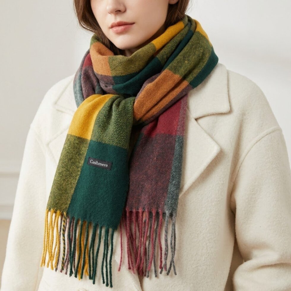 Kašmírová dámská kostkovaná šála 180 x 65 cm