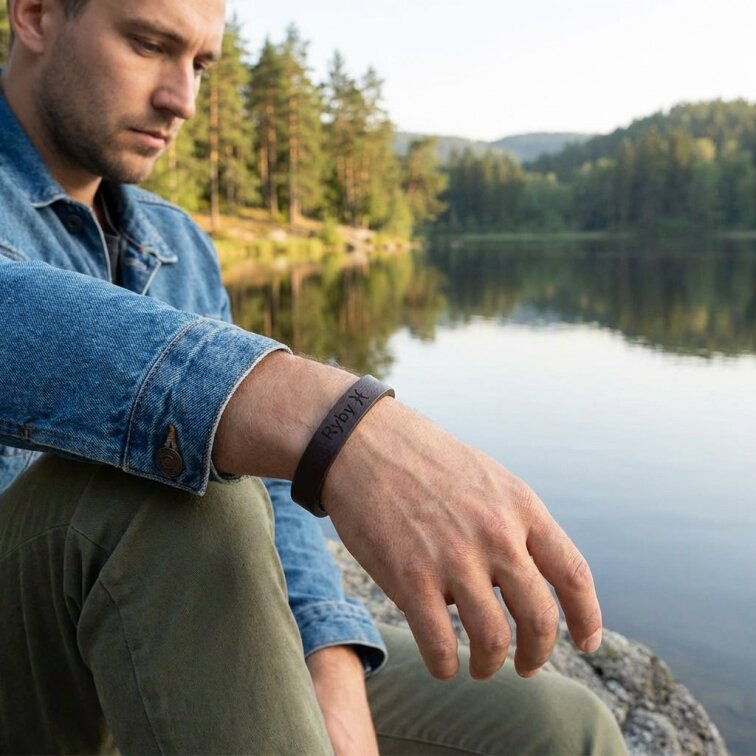 Pánský kožený náramek hnědý se znamením Ryby