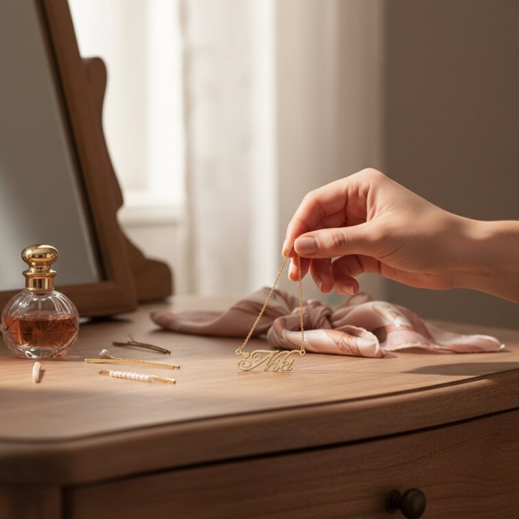 Řetízek z oceli se jménem Niki zlatá ocel