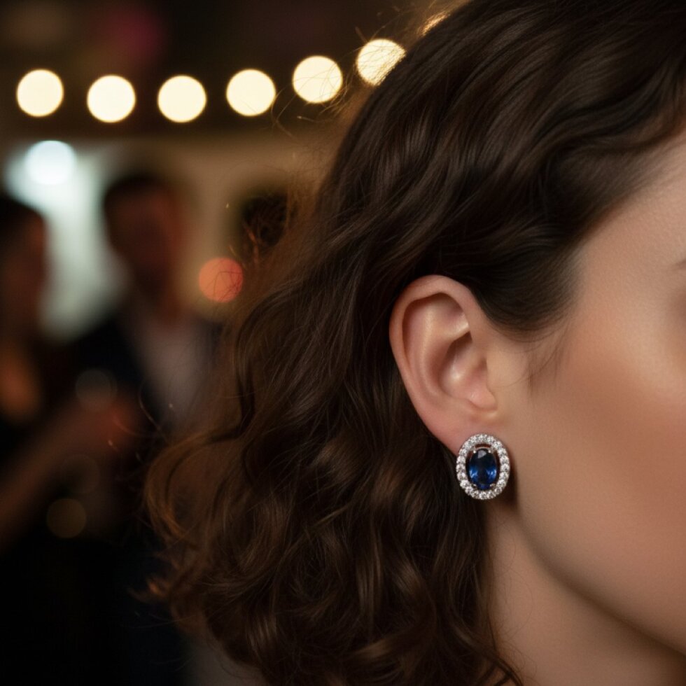 Elegantní ocelové náušnice Nerina-EW 326 s modrým zirkonem