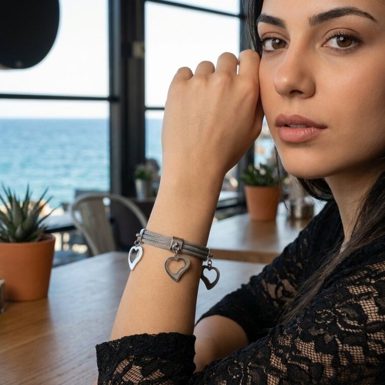 Dámský náramek ocelový srdce CKR782