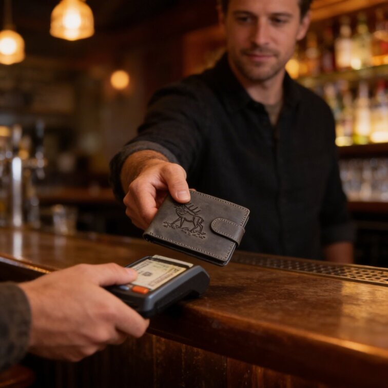 Pánská kožená peněženka černá s motivem Jelena