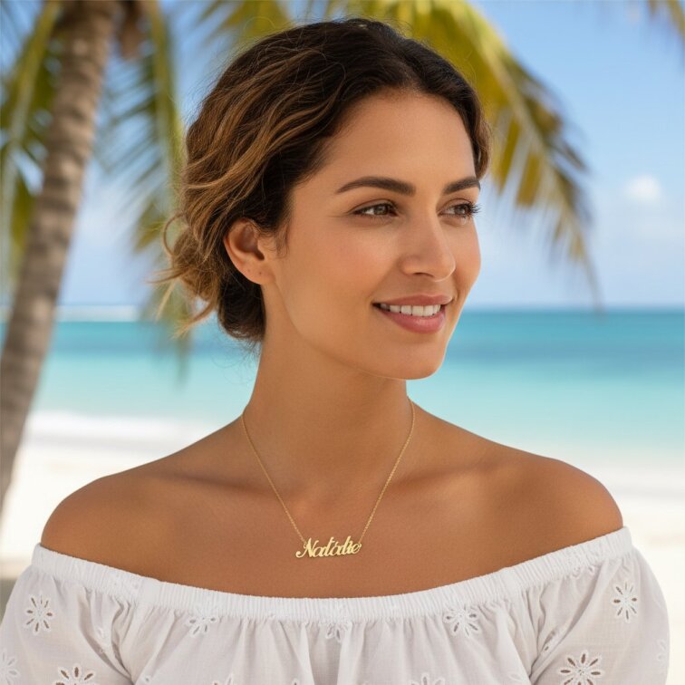 Řetízek z oceli se jménem Natálie zlatá ocel