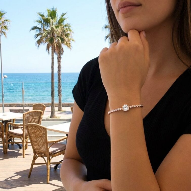 Dámský náramek Pink Gold s okem a zirkony