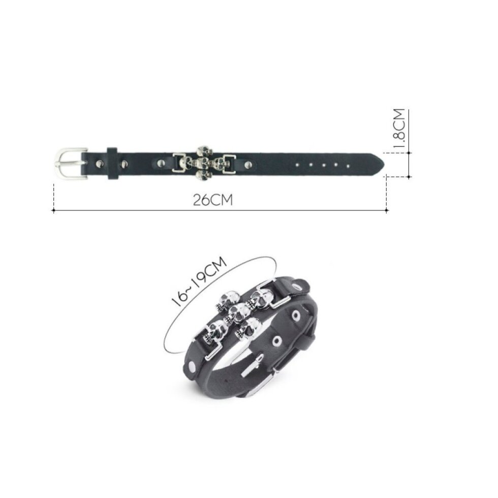 Kožený náramek s lebkkami