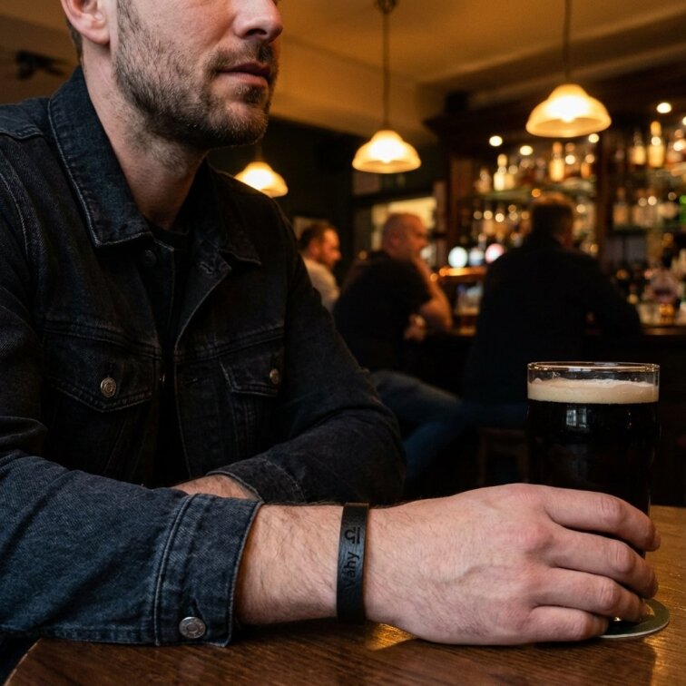 Pánský kožený náramek černý se znamením Váhy