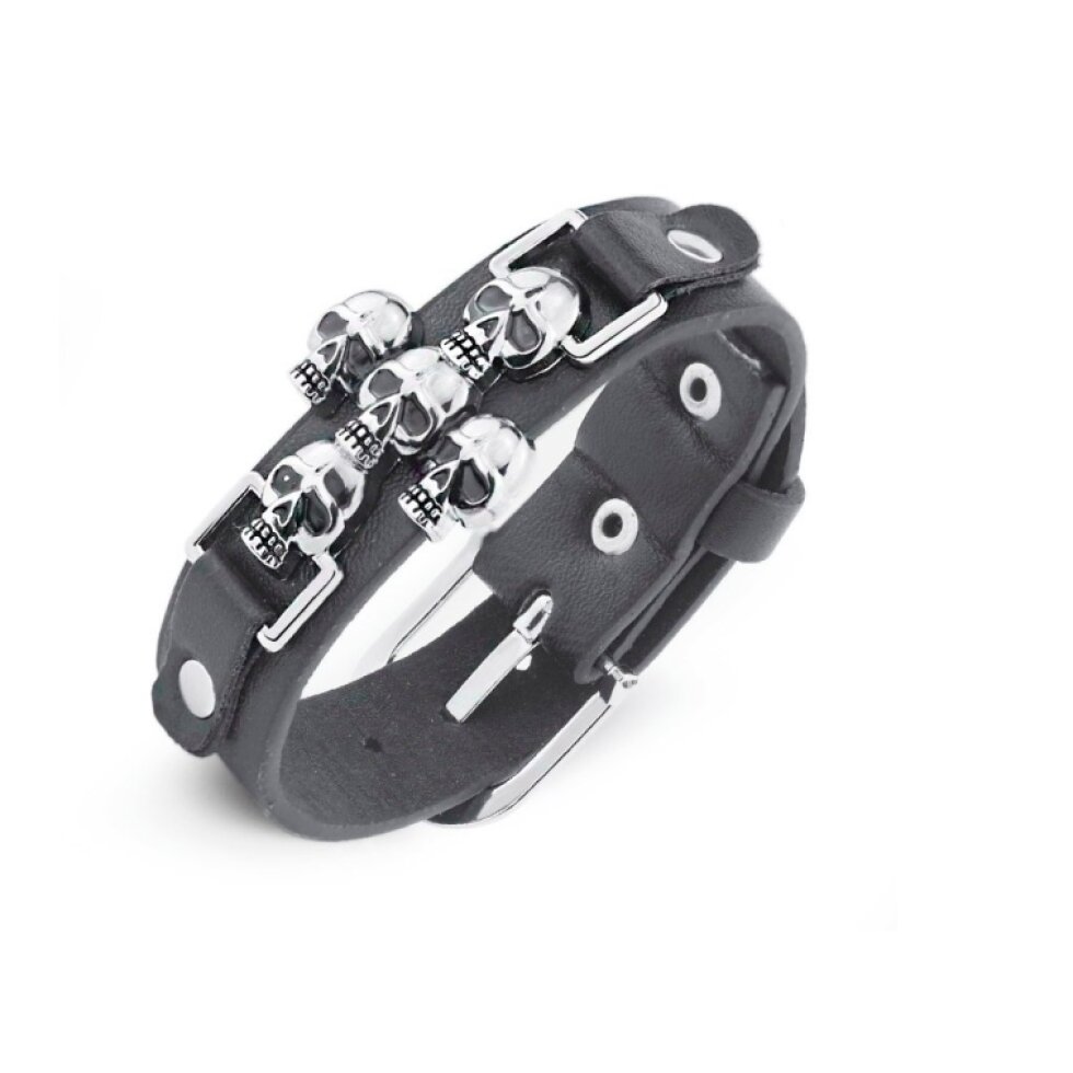 Kožený náramek s lebkkami
