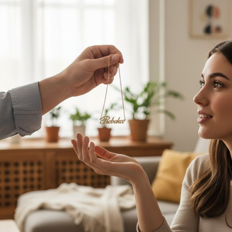 Řetízek z oceli se jménem Rebeka zlatá ocel