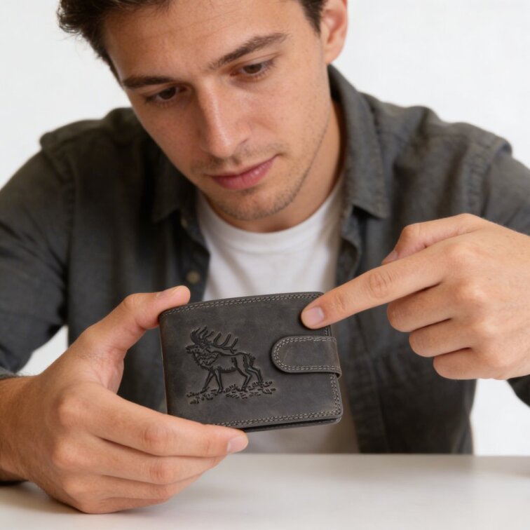 Pánská kožená peněženka černá s motivem Jelena
