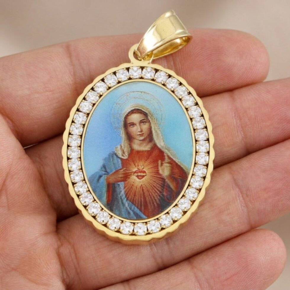 Přívěsek Madonka Gold 19 s Krystalky - Chirurgická Ocel