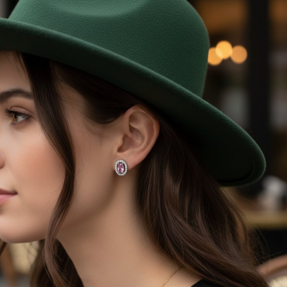 Stylové ocelové náušnice Nerina s růžovými zirkony EW 332