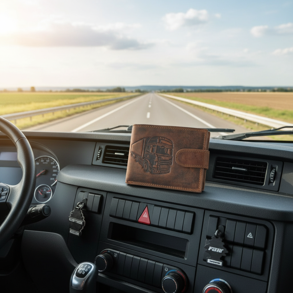 Pánská kožená peněženka hnědá s motivem Kamión
