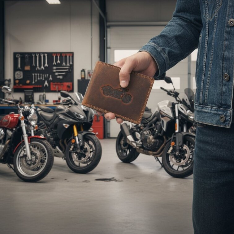 Pánská kožená peněženka hnědá s motivem Motorky