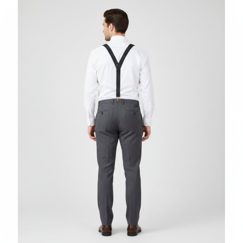 Elegantní pánské šedé kšandy MB2061 s koženkovým středem