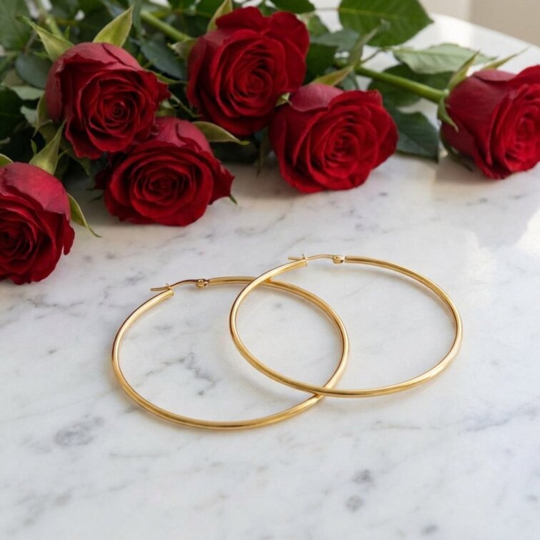 Náušnice ocelové kruhy zlaté 6,5 cm