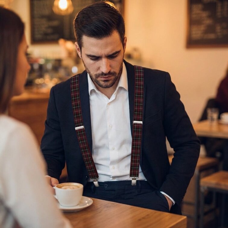 Kšandy pánské, červeno - černé káro MB2039