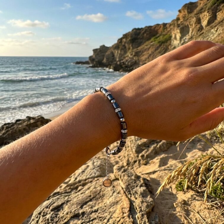 Elegantní dámský ocelový náramek s korálky, nastavitelný obvod