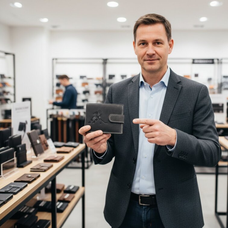 Pánská kožená peněženka černá s motivem hokejista