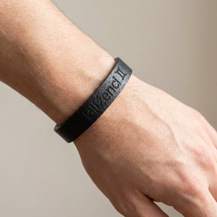 Pánský kožený náramek černý se znamením Blíženci