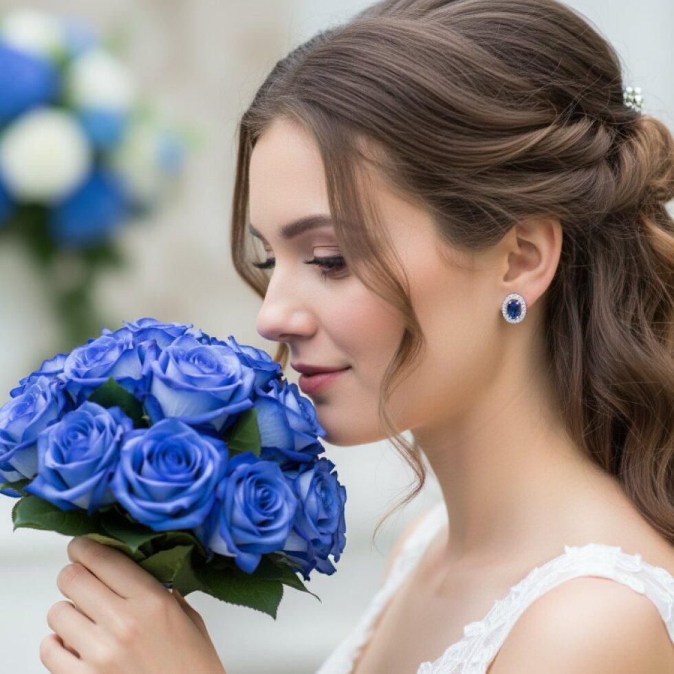 Elegantní ocelové náušnice Nerina-EW 326 s modrým zirkonem