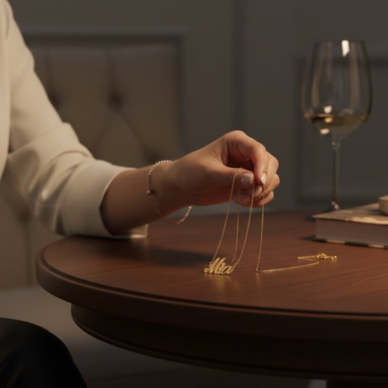 Řetízek z oceli se jménem Mia zlatá ocel