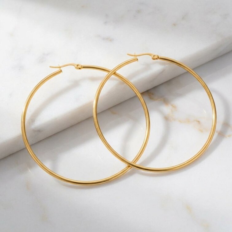 Náušnice ocelové kruhy zlaté 5,5 cm