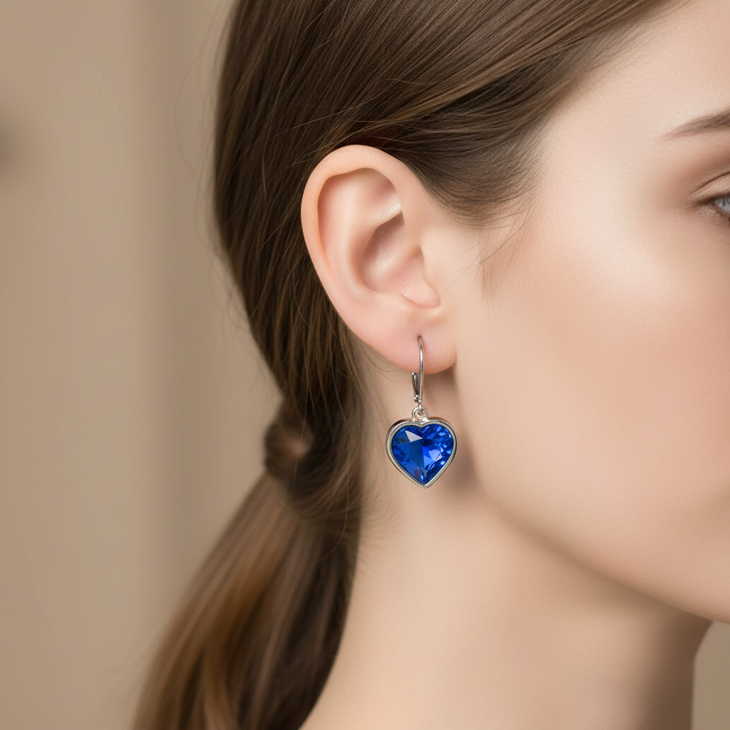 Blue náušnice srdíčko z chirurgické oceli SD749