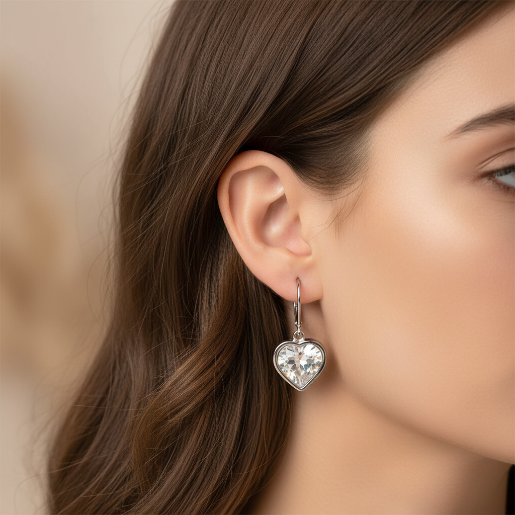 Bílé náušnice srdíčko z chirurgické oceli SD751