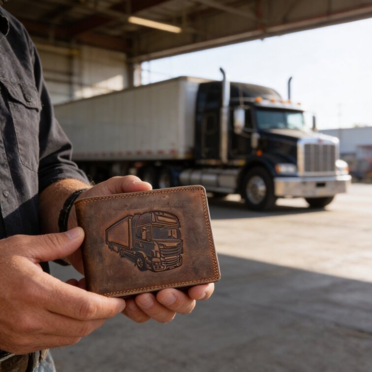 Pánská kožená peněženka hnědá s motivem Kamión