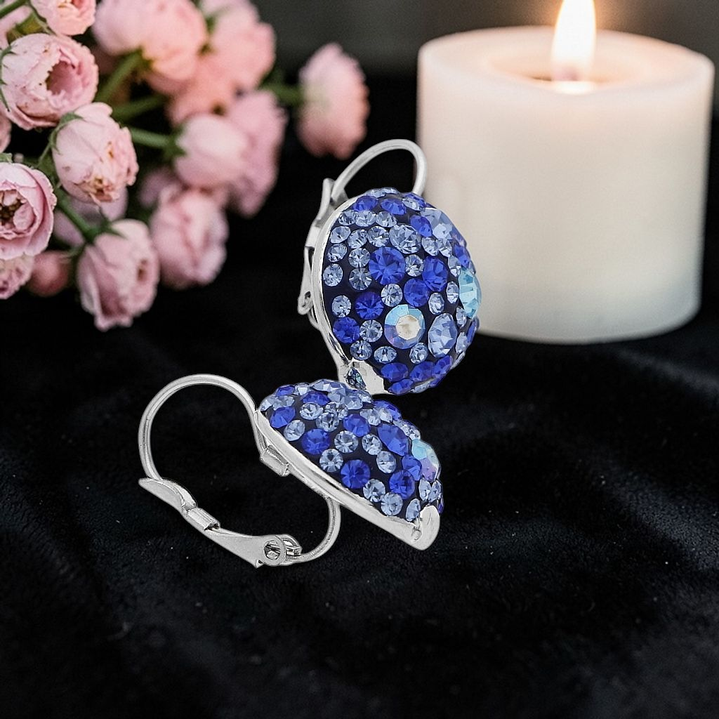 Elegantní stříbrné náušnice kruhy blue KLJ564 z chirurgické oceli