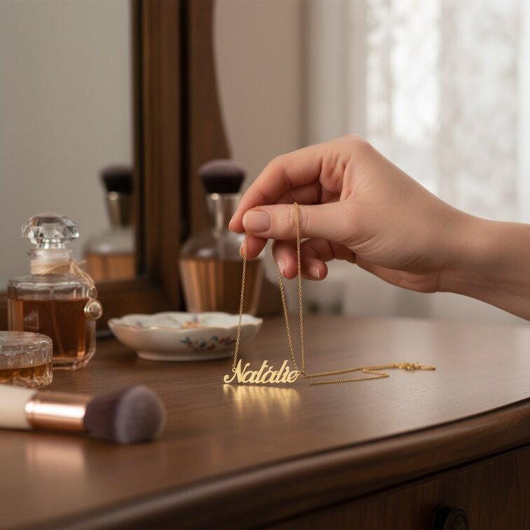 Řetízek z oceli se jménem Natálie zlatá ocel