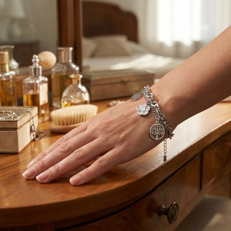 Stříbrný náramek strom života z chirurgické oceli ST998