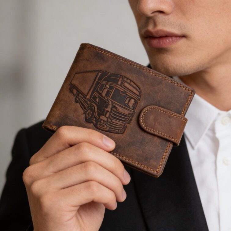 Pánská kožená peněženka hnědá s motivem Kamión