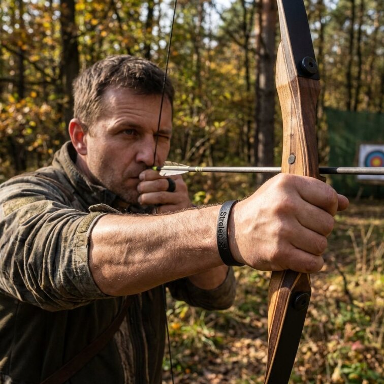 Pánský kožený náramek černý se znamením Strelec