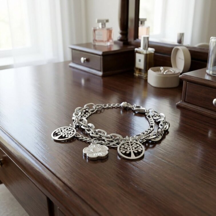 Stříbrný náramek strom života z chirurgické oceli ST998