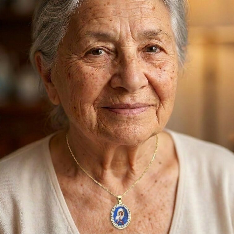 Přívěsek Madonka s krystalky Gold 17 - Chirurgická ocel, Zlatý