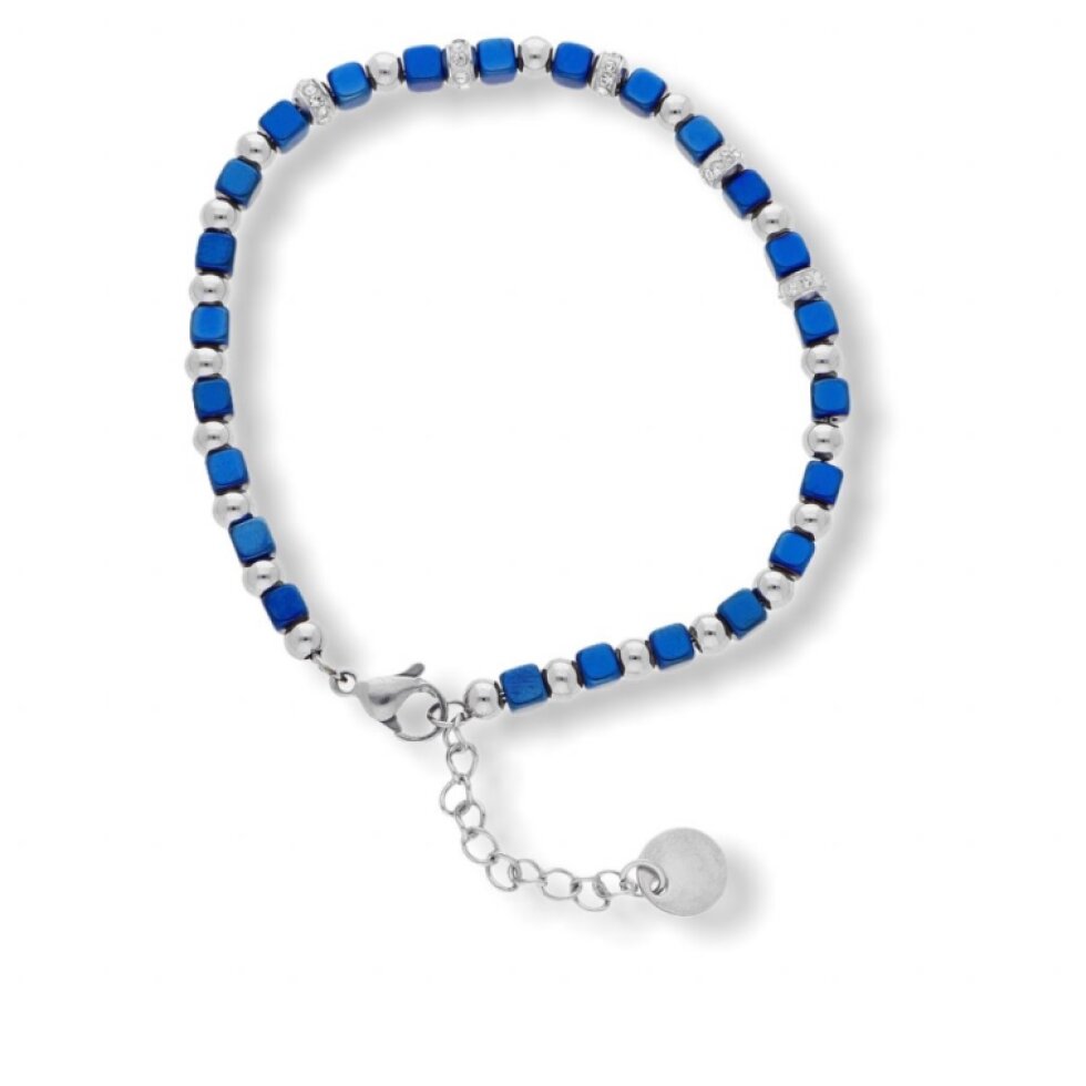 Elegantní dámský ocelový náramek s modrými korálky