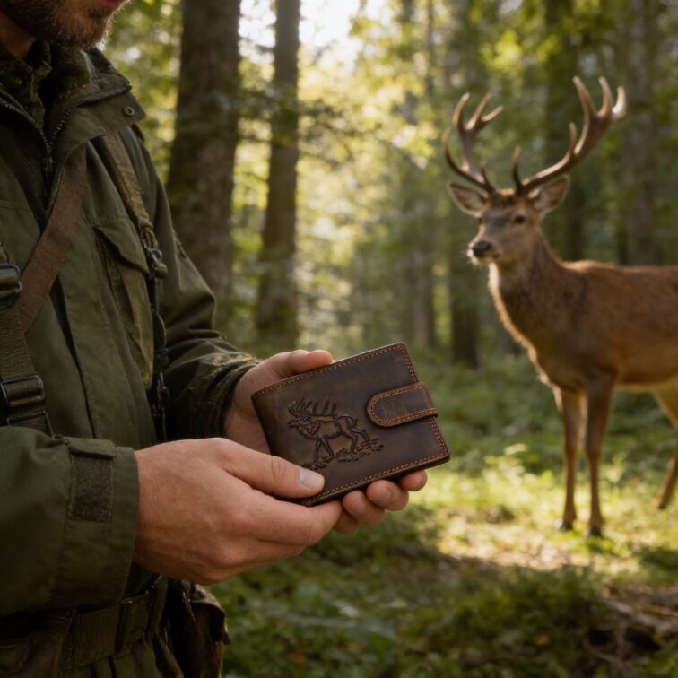 Pánská kožená peněženka hnědá s motivem Jelena