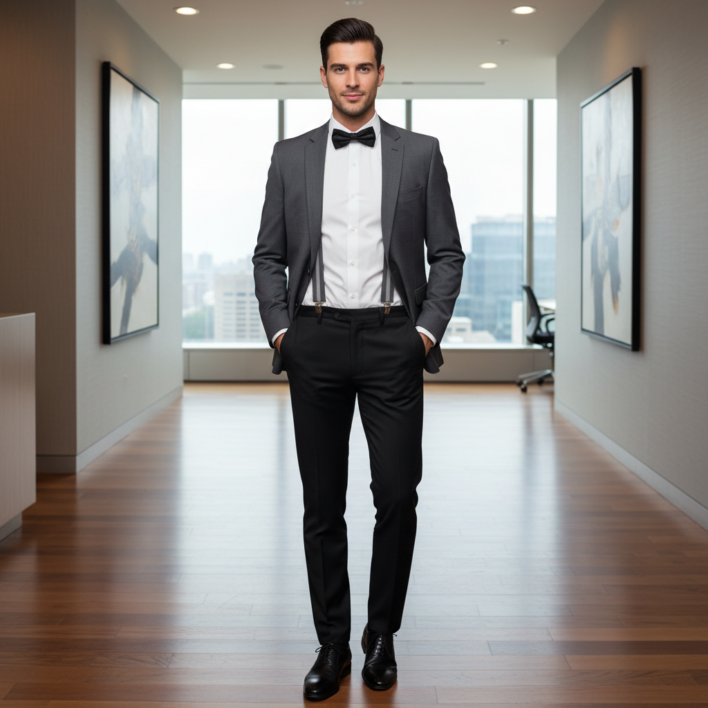 Kšandy pánské, šedé pruhované MB2049