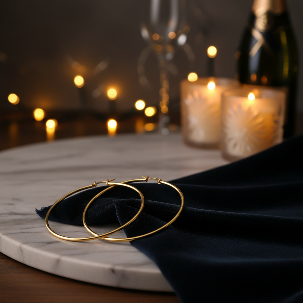 Náušnice ocelové kruhy zlaté 5,5 cm