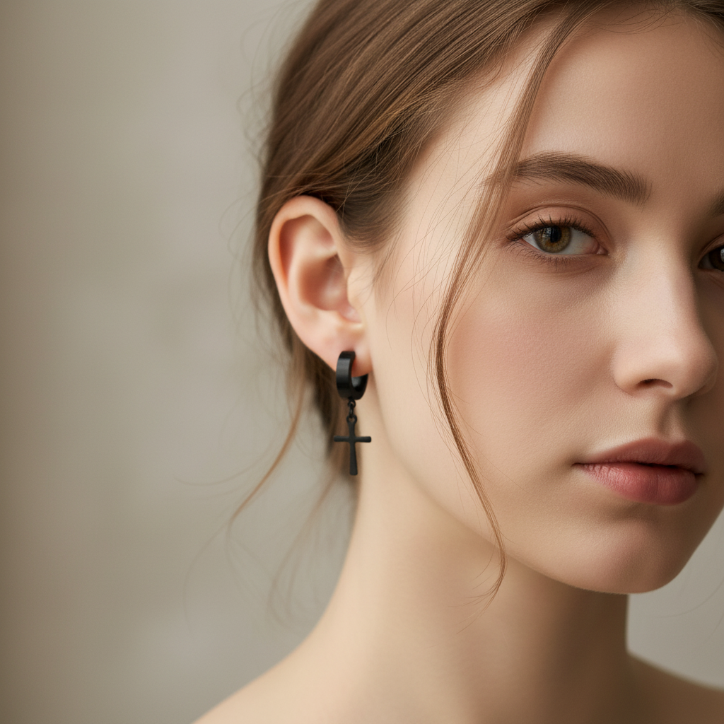 Náušnice z oceli s křížkem 10x15 mm Black
