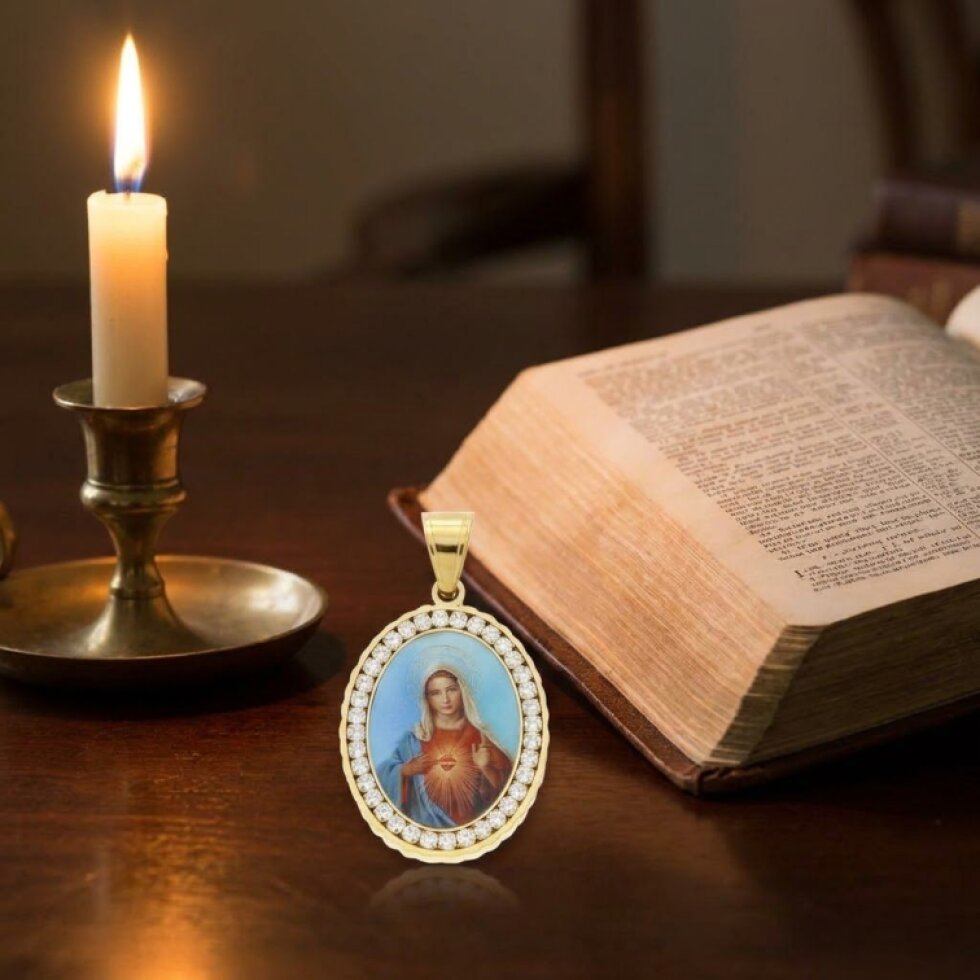 Přívěsek Madonka Gold 19 s Krystalky - Chirurgická Ocel