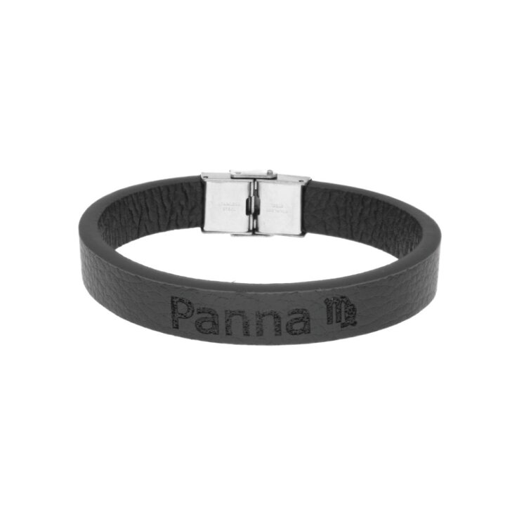 Pánský kožený náramek černý se znamením Panna
