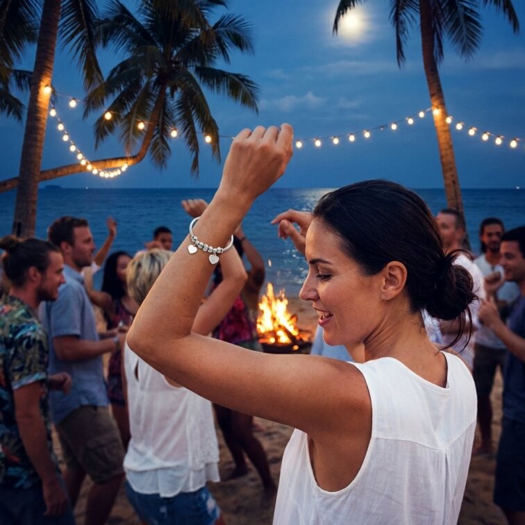 Dámský náramek SL652 s korálky a srdíčky, chirurgická ocel