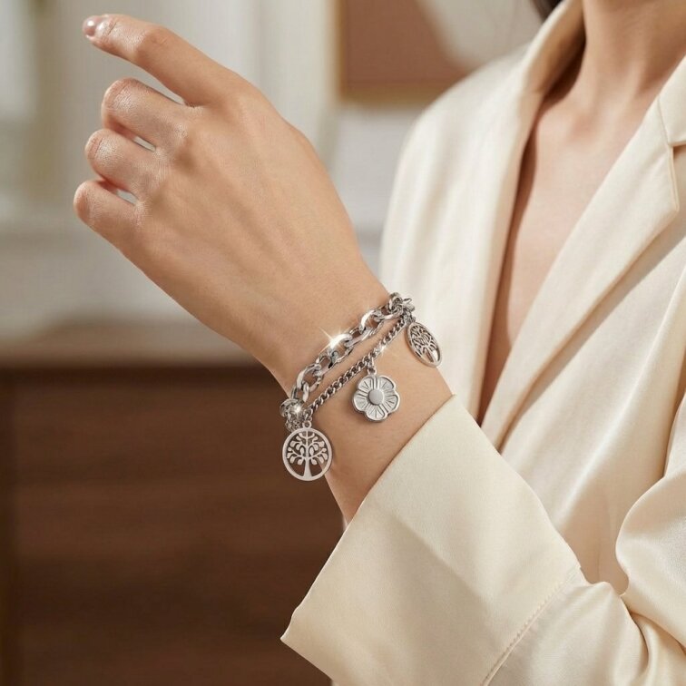 Stříbrný náramek strom života z chirurgické oceli ST998