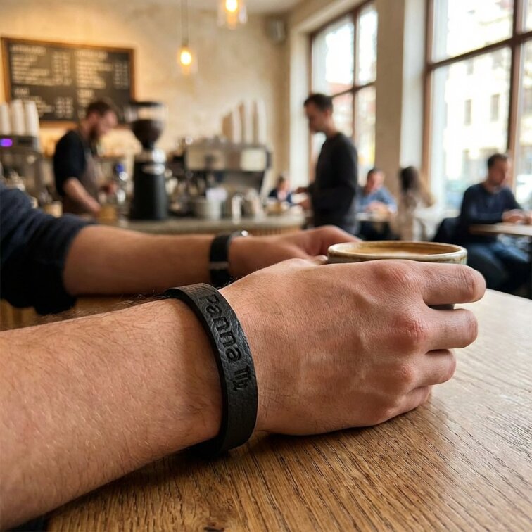 Pánský kožený náramek černý se znamením Panna