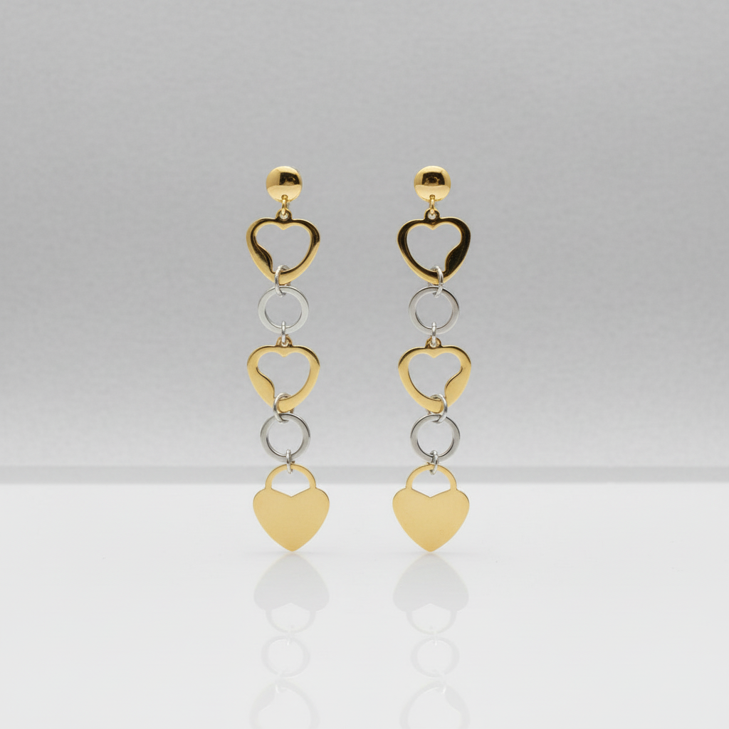 Ocelové visací náušnice se srdíčky - Elegantní šperk