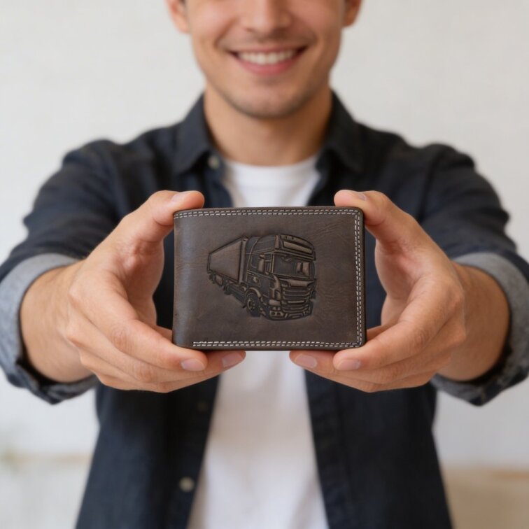 Pánská kožená peněženka černá s motivem Kamión