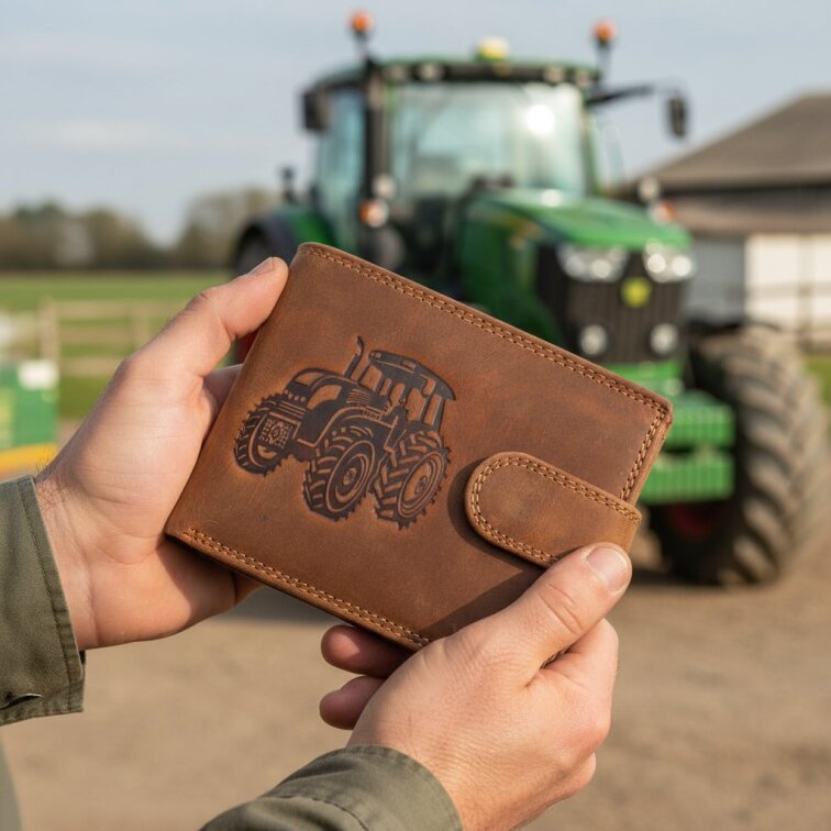 Pánská kožená peněženka hnědá s motivem Traktor